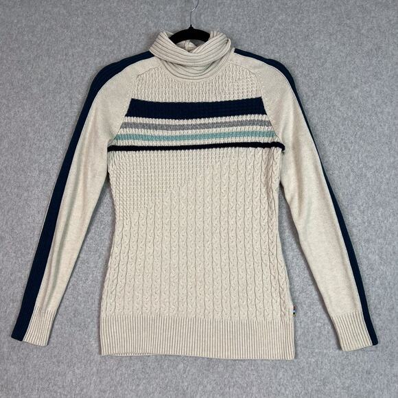 SmartWool Beige Turtle Neck Cable Knit Dacono Ski Sweater Wool Blend Size Small - Picture 1 of 10
